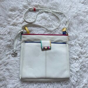 Brighton White Pebbled Leather Multicolor Trim Crossbody Bag Heart Charm F107826